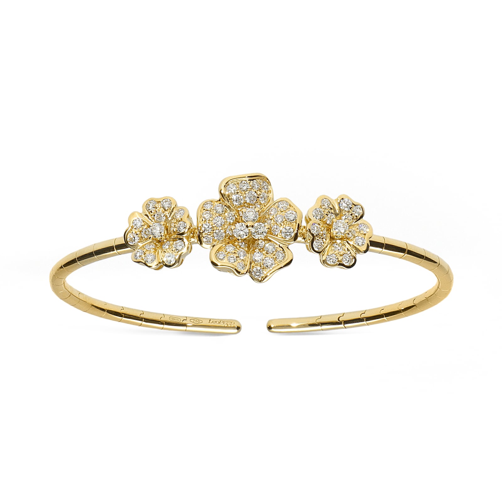 Leo Pizzo 18k Yellow Gold 1.31cttw Brilliant Cut Diamond Flower Bangle