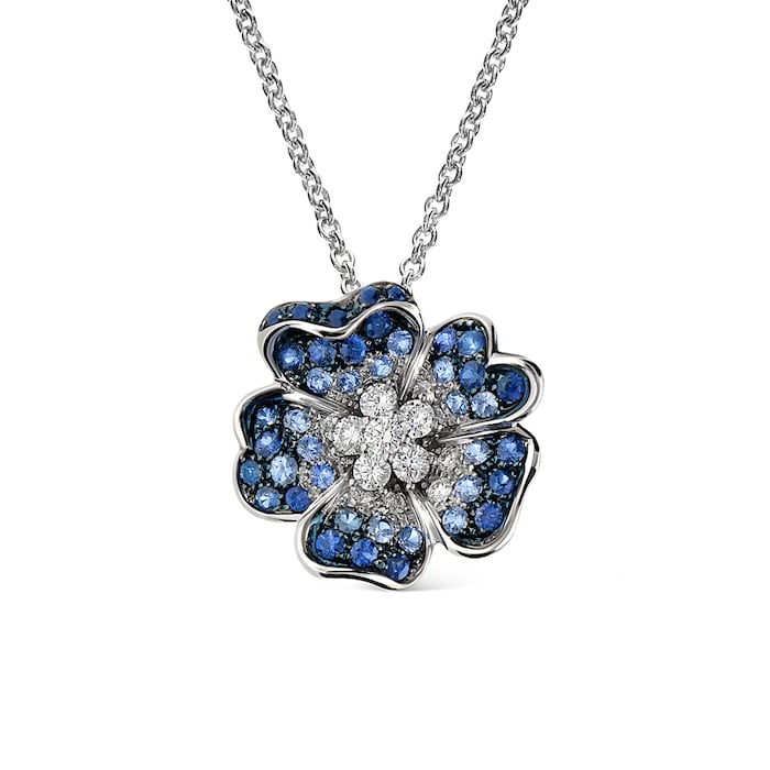 Leo Pizzo 18k White Gold 0.78cttw Sapphire and 0.50cttw Brilliant Cut Pendant 16.5"