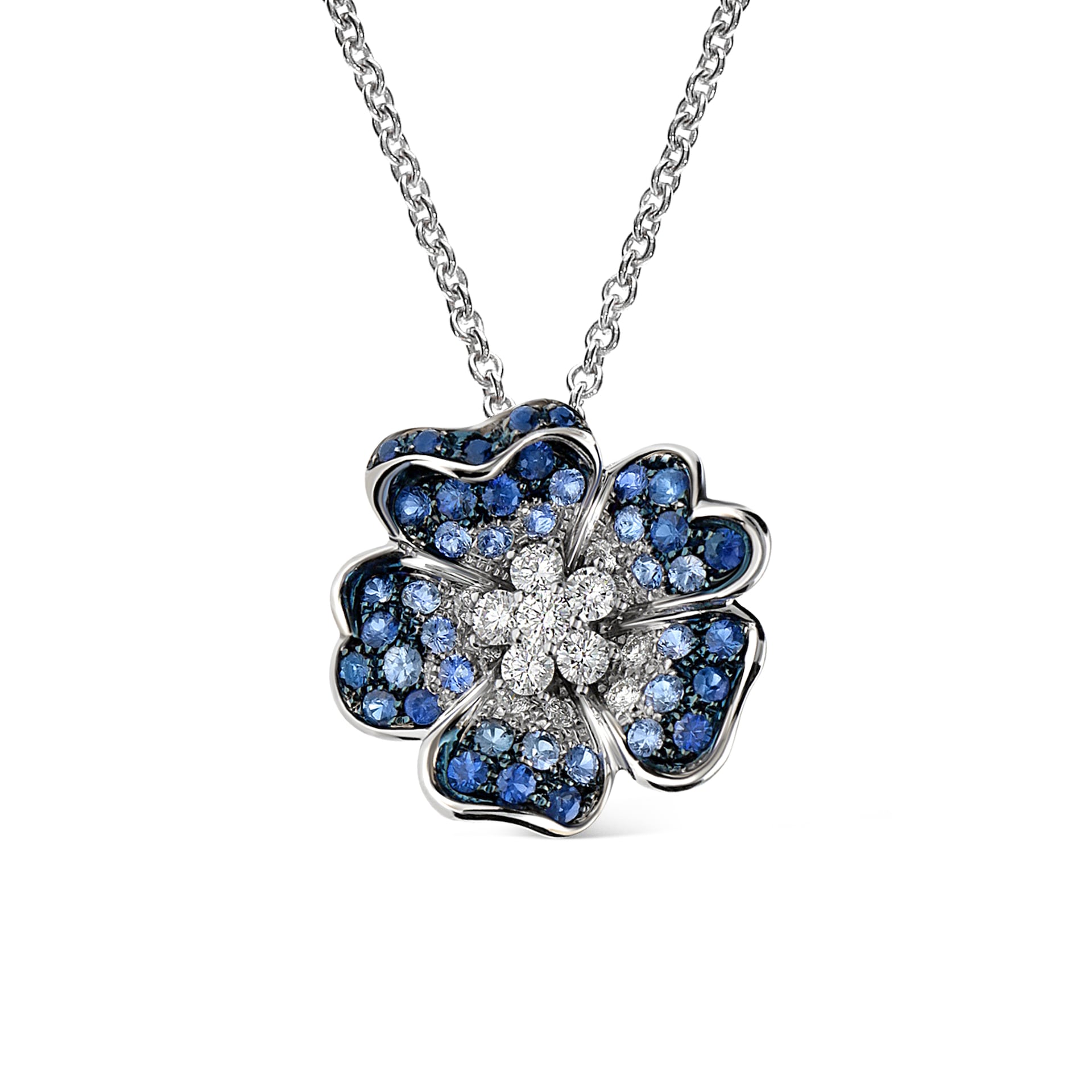 Leo Pizzo 18k White Gold 0.78cttw Sapphire and 0.50cttw Brilliant Cut Pendant 16.5"