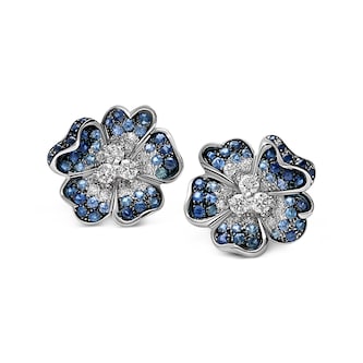 Leo Pizzo 18k White Gold 2.00cttw Sapphire and 1.04cttw Briliant Cut Diamond Stud Earrings Leo Pizzo 18k White Gold 2.00cttw Sapphire and 1.04cttw Briliant Cut Diamond Stud Earrings