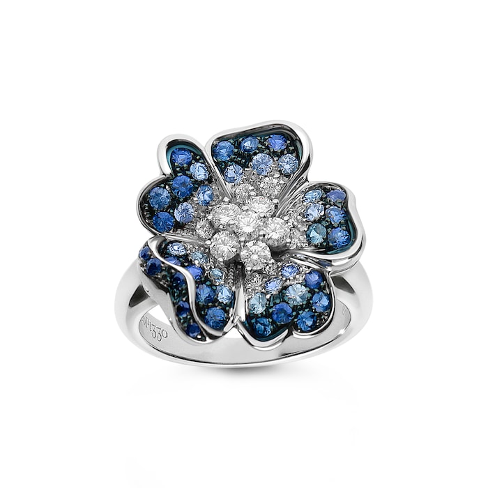 Leo Pizzo 18k White Gold 1.01cttw Sapphire and 0.46cttw Brilliant Cut Diamond Flower Ring Size 6.5