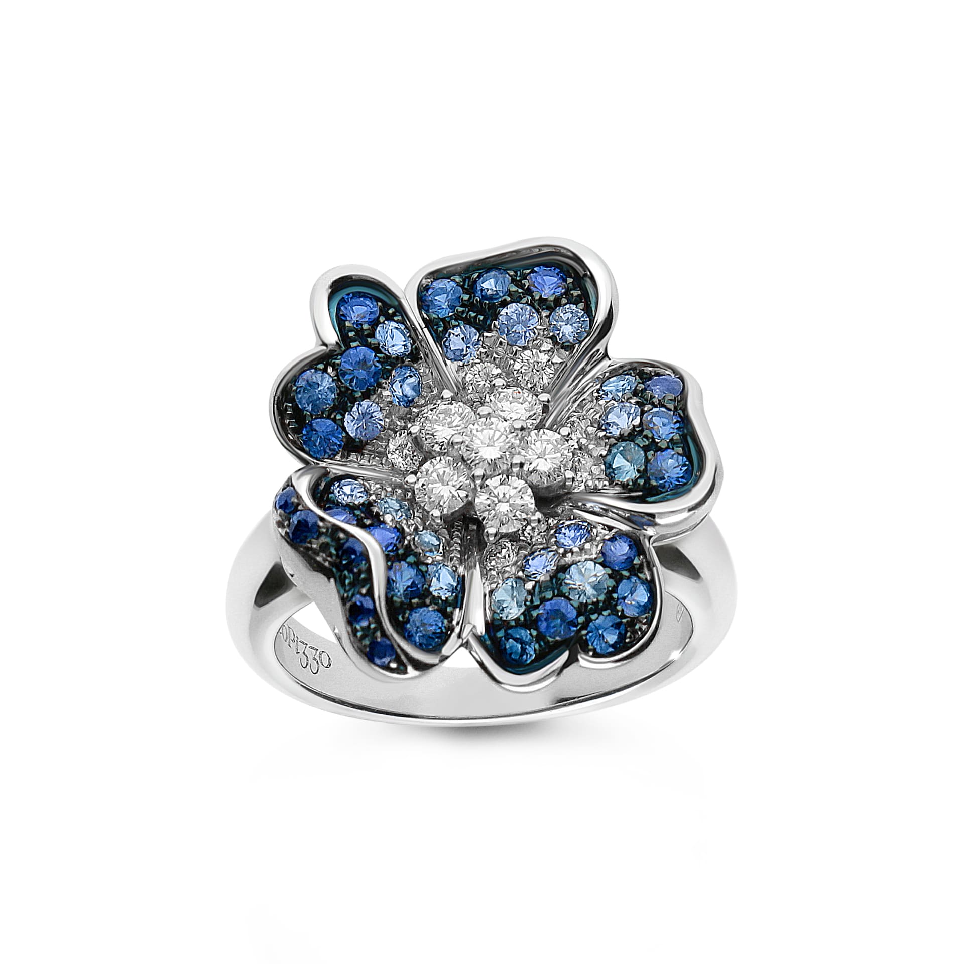 Leo Pizzo 18k White Gold 1.01cttw Sapphire and 0.46cttw Brilliant Cut Diamond Flower Ring Size 6.5
