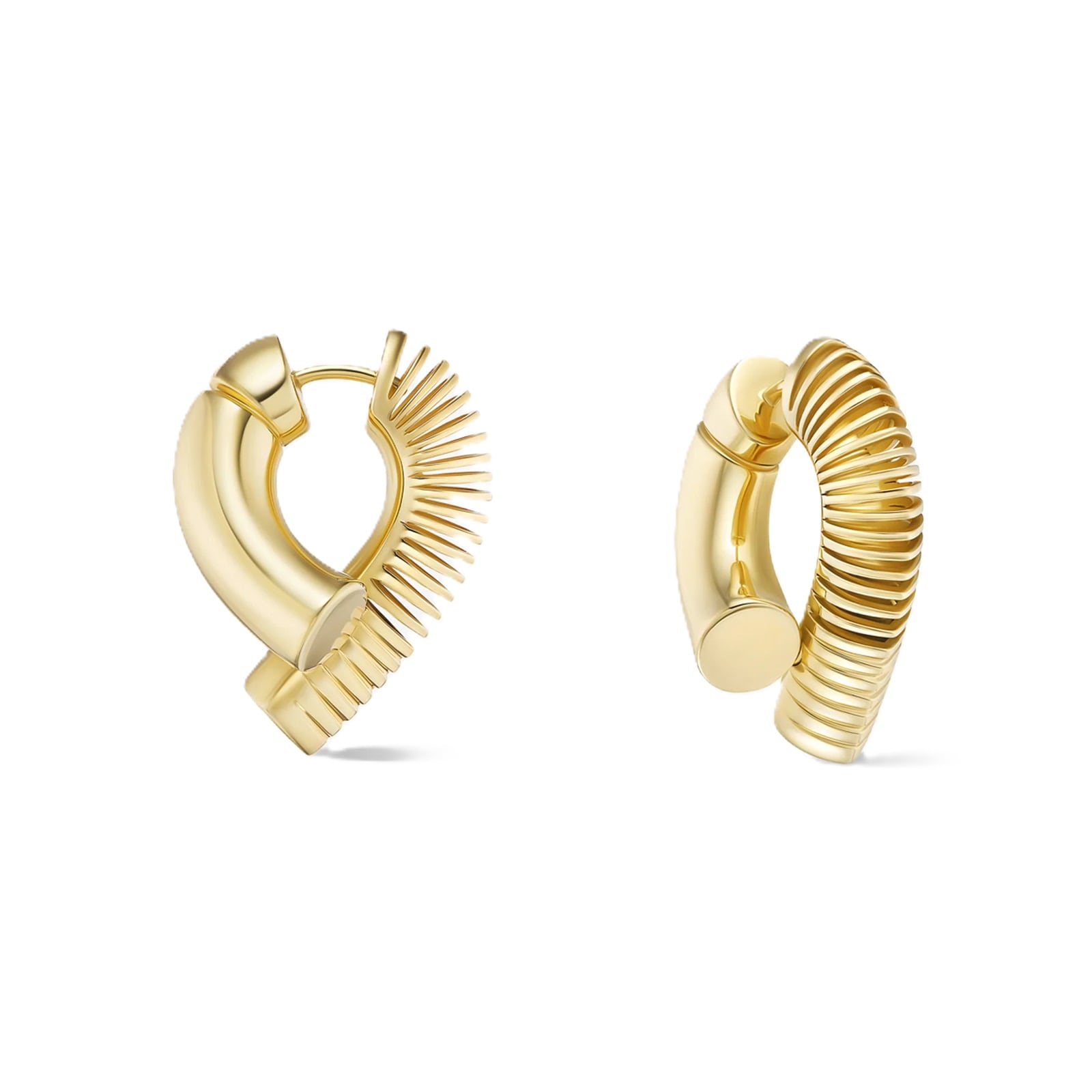 Tabayer Oera 18K Yellow Gold Half Ribbed Hoop Earrings