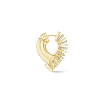 Tabayer Oera 18K Yellow Gold Half Ribbed 0.43ct Pavé Diamond Single Hoop Earring