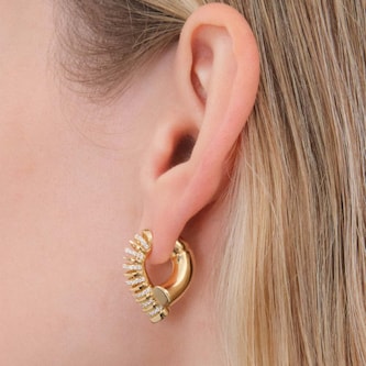 Tabayer Oera 18K Yellow Gold Half Ribbed 0.43ct Pavé Diamond Single Hoop Earring