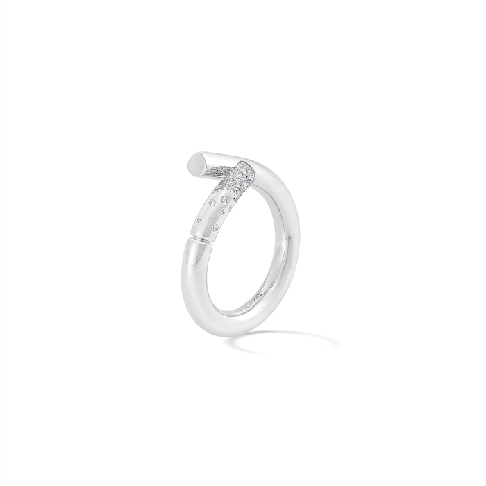 Tabayer Oera 18K White Gold 0.18ct Pavé Diamond Ring - Size 55