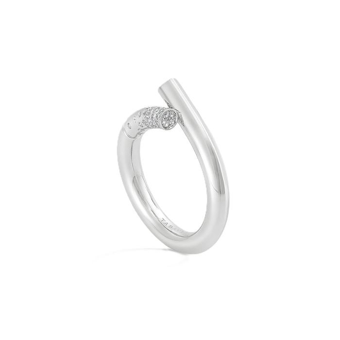 Tabayer Oera 18K White Gold 0.18ct Pavé Diamond Ring - Size 55