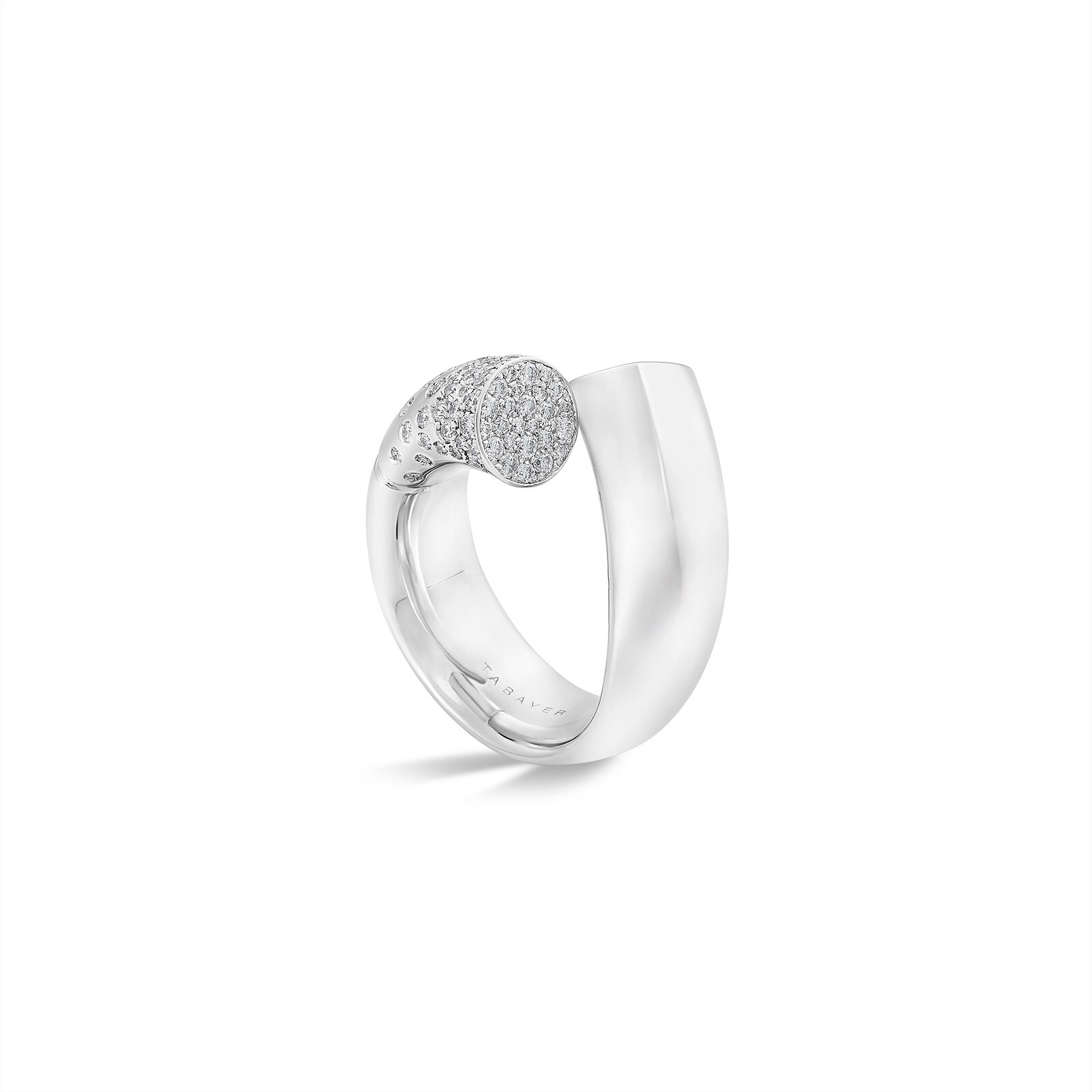 Tabayer Oera 18K White Gold 0.18ct Pavé Diamond Large Ring - Size 52