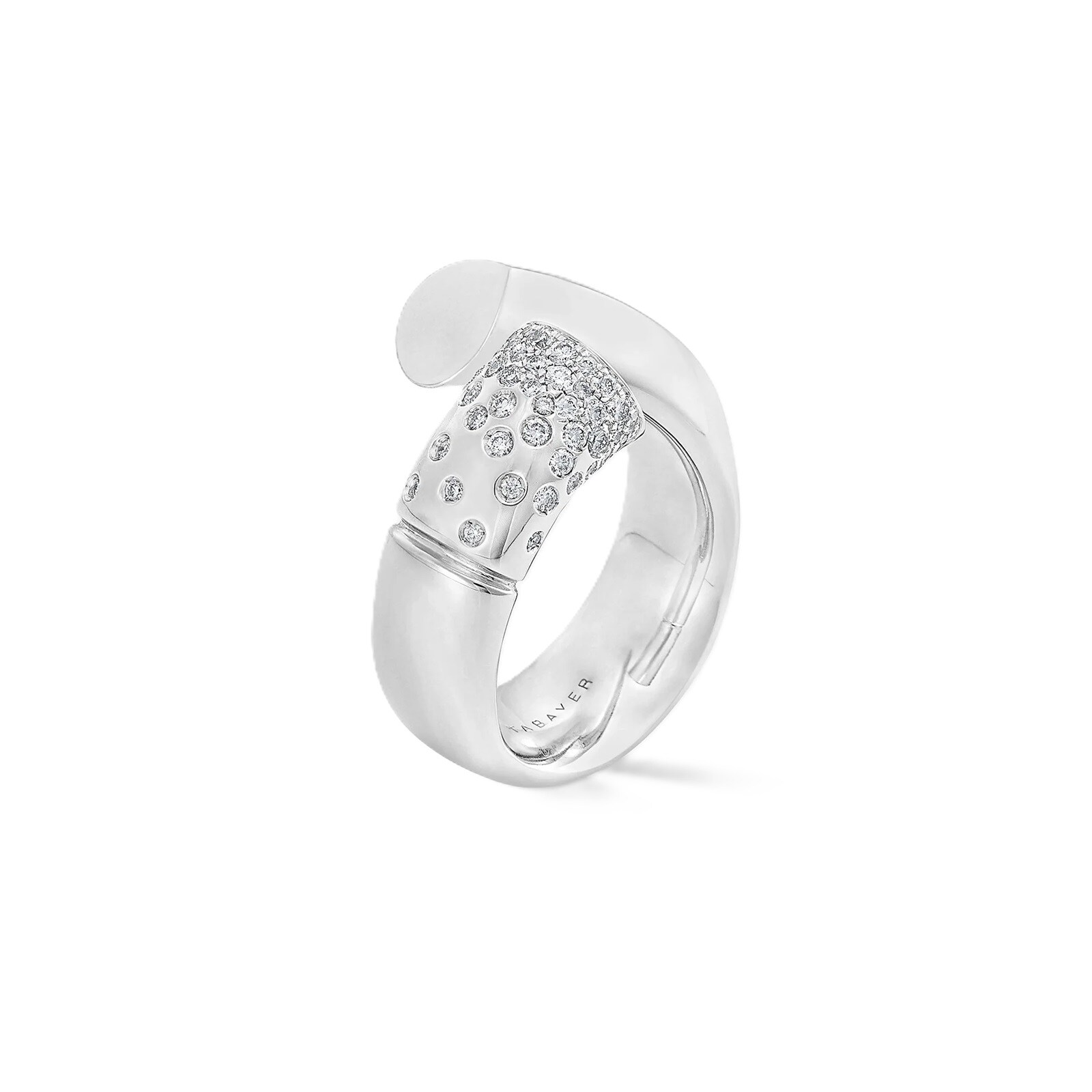 Tabayer Oera 18K White Gold 0.18ct Pavé Diamond Large Ring - Size 52