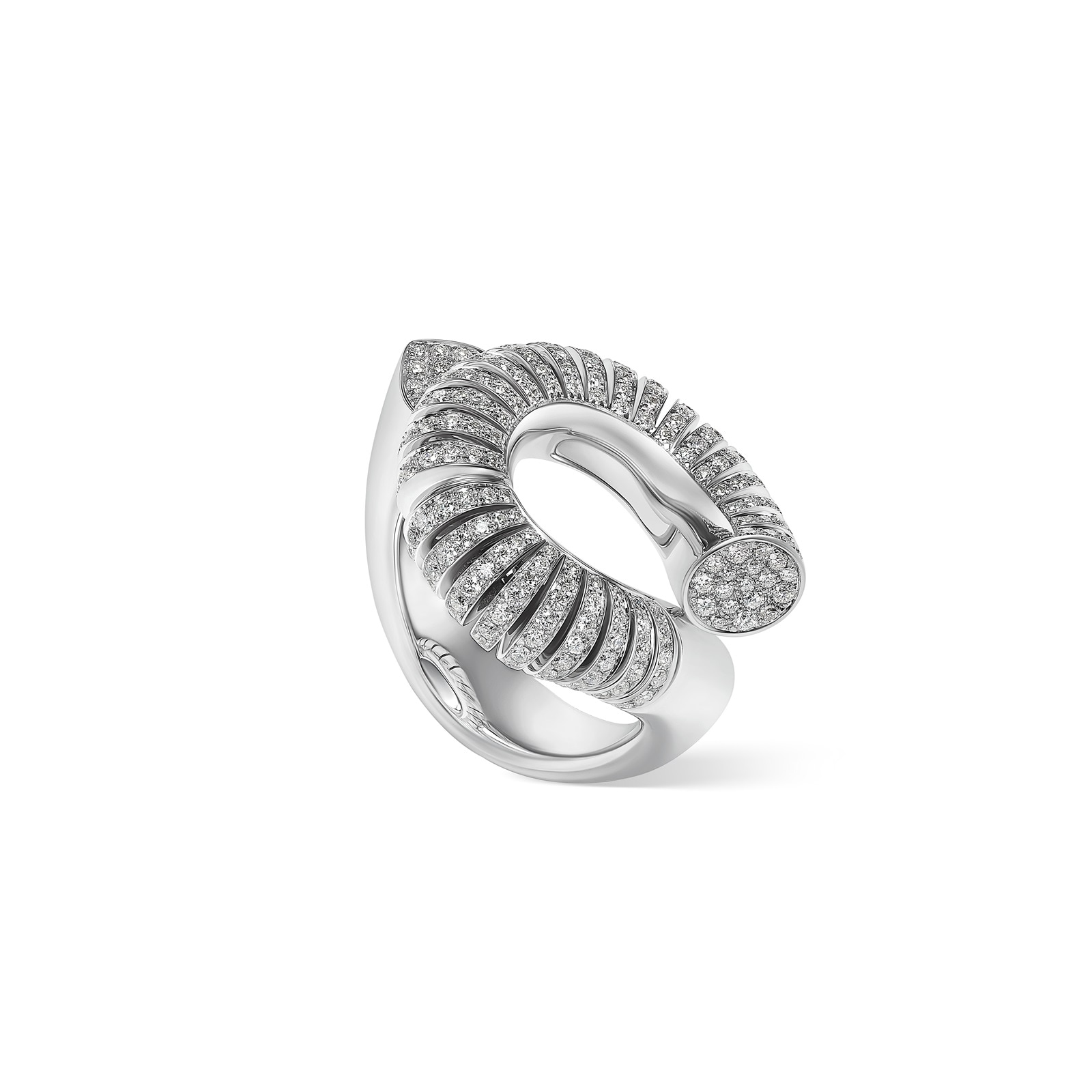 Tabayer Oera 18K White Gold 1.23ct Diamond Ribbed Loop Ring - Size 55