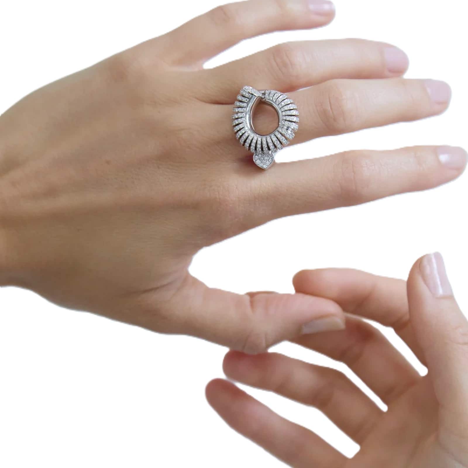 Tabayer Oera 18K White Gold 1.23ct Diamond Ribbed Loop Ring - Size 55