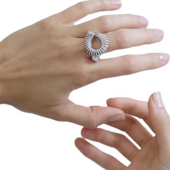 Tabayer Oera 18K White Gold 1.23ct Diamond Ribbed Loop Ring - Size 55