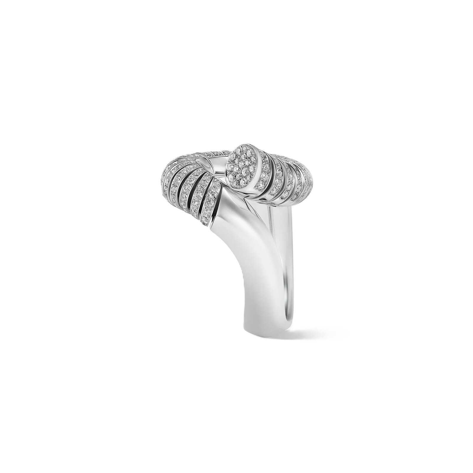 Tabayer Oera 18K White Gold 1.23ct Diamond Ribbed Loop Ring - Size 55