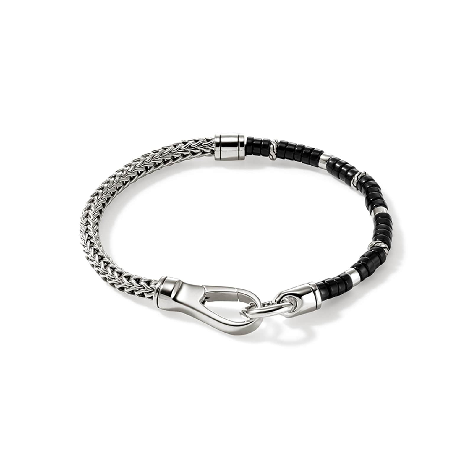 John Hardy Sterling Silver Heishi Chain Bracelet With Black Onyx, 4mm - Size Large John Hardy Sterling Silver Heishi Chain Bracelet With Black Onyx, 4mm - Size Large