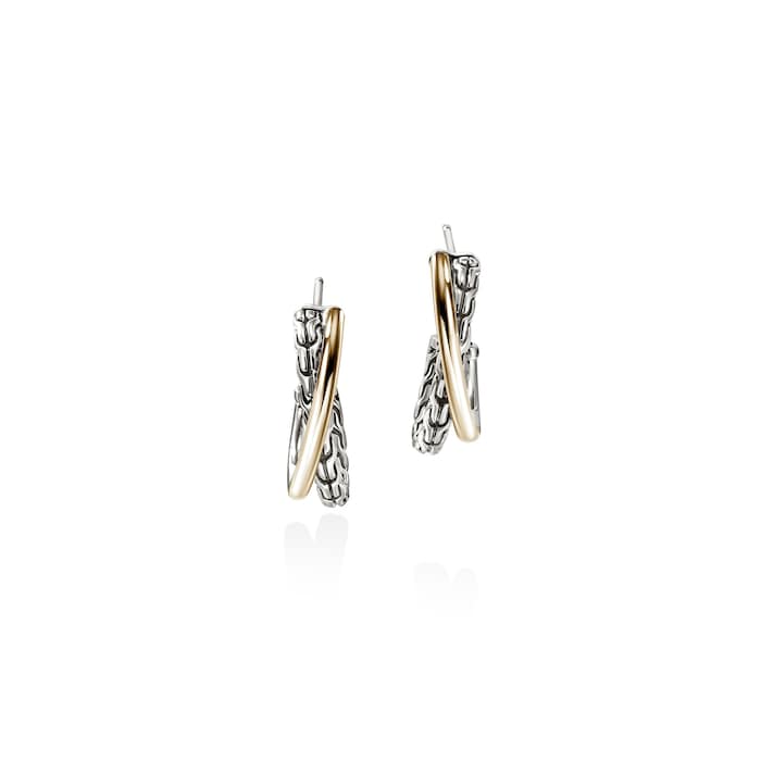 John Hardy Sterling Silver & 14K Yellow Gold JH Essential Crossover Hoop Earrings
