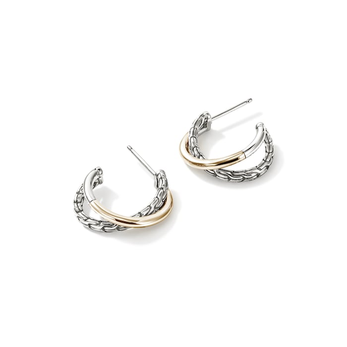 John Hardy Sterling Silver & 14K Yellow Gold JH Essential Crossover Hoop Earrings