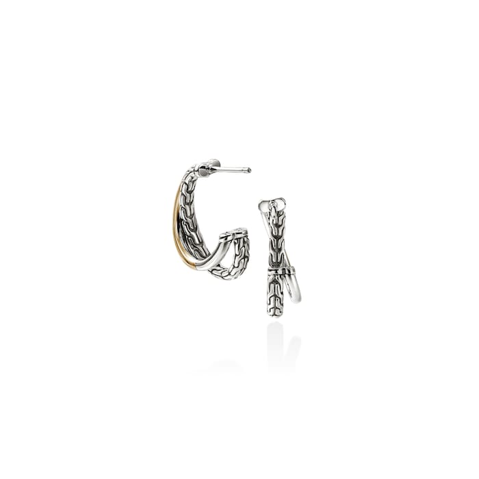 John Hardy Sterling Silver & 14K Yellow Gold JH Essential Crossover Hoop Earrings