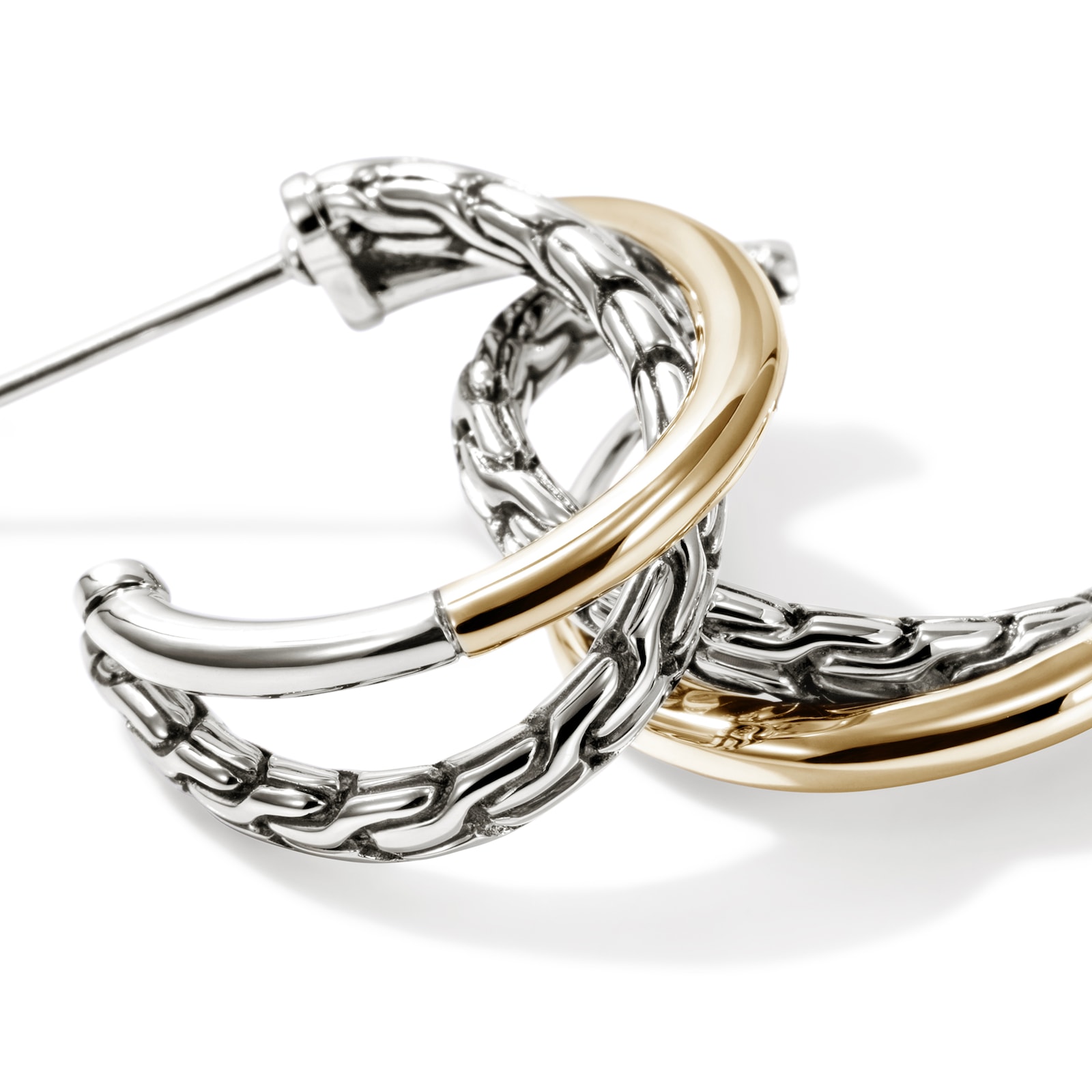 John Hardy Sterling Silver & 14K Yellow Gold JH Essential Crossover Hoop Earrings