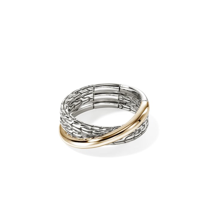 John Hardy Sterling Silver & 14K Yellow Gold JH Essentials Crossover Ring - Size 7
