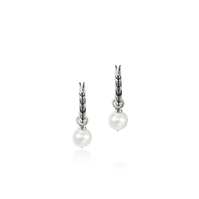 John Hardy Sterling Silver JH Essential Pearl Hoop Earrings