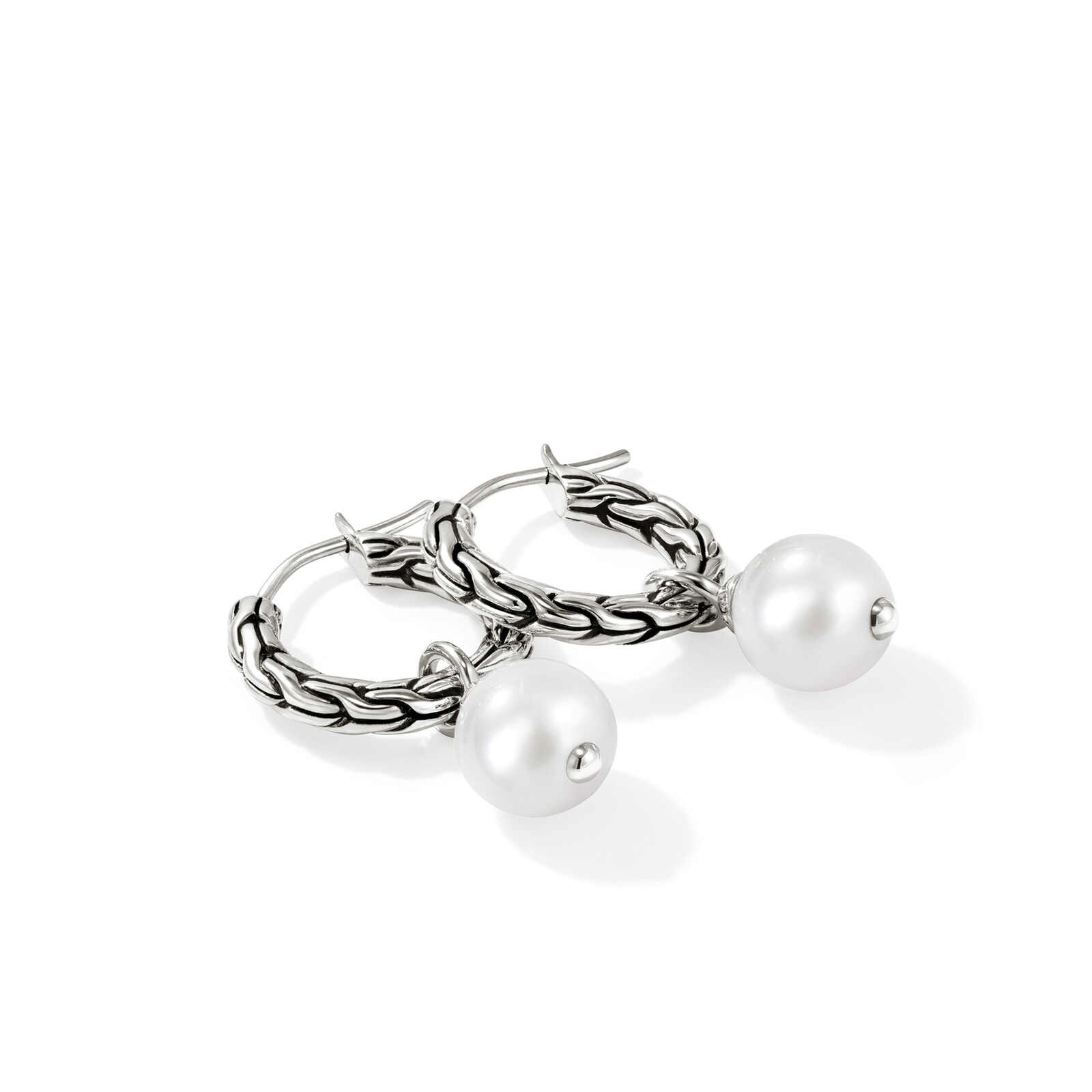 John Hardy Sterling Silver JH Essential Pearl Hoop Earrings