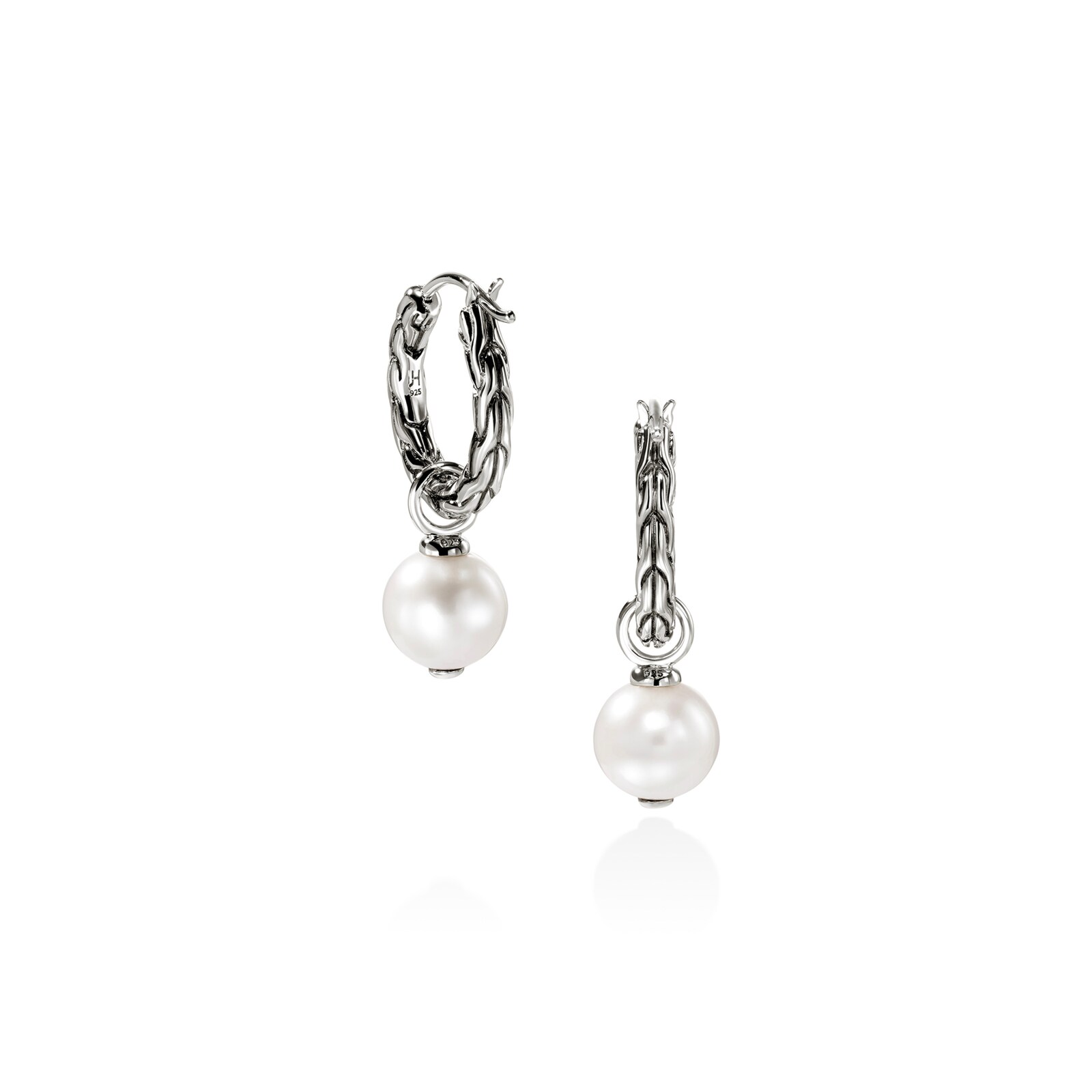 John Hardy Sterling Silver JH Essential Pearl Hoop Earrings