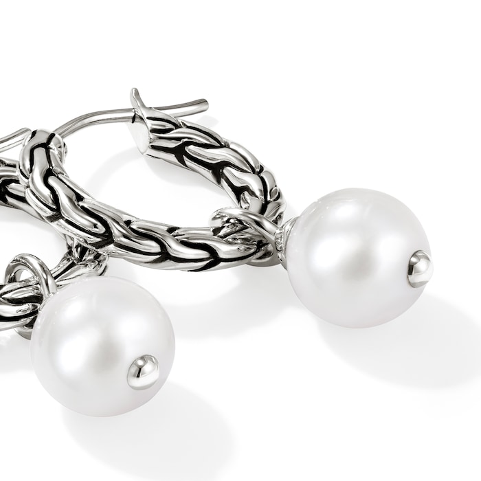 John Hardy Sterling Silver JH Essential Pearl Hoop Earrings