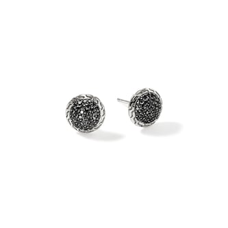 John Hardy Sterling Silver JH Essential Pave Black Sapphire Stud Earrings