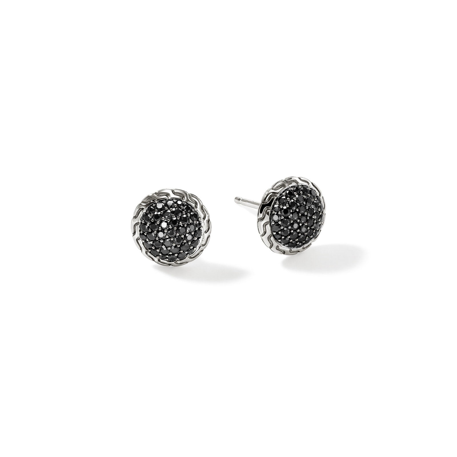 John Hardy Sterling Silver JH Essential Pave Black Sapphire Stud Earrings