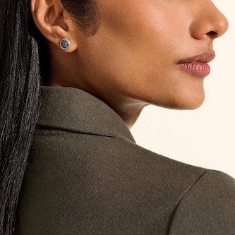 John Hardy Sterling Silver JH Essential Pave Black Sapphire Stud Earrings