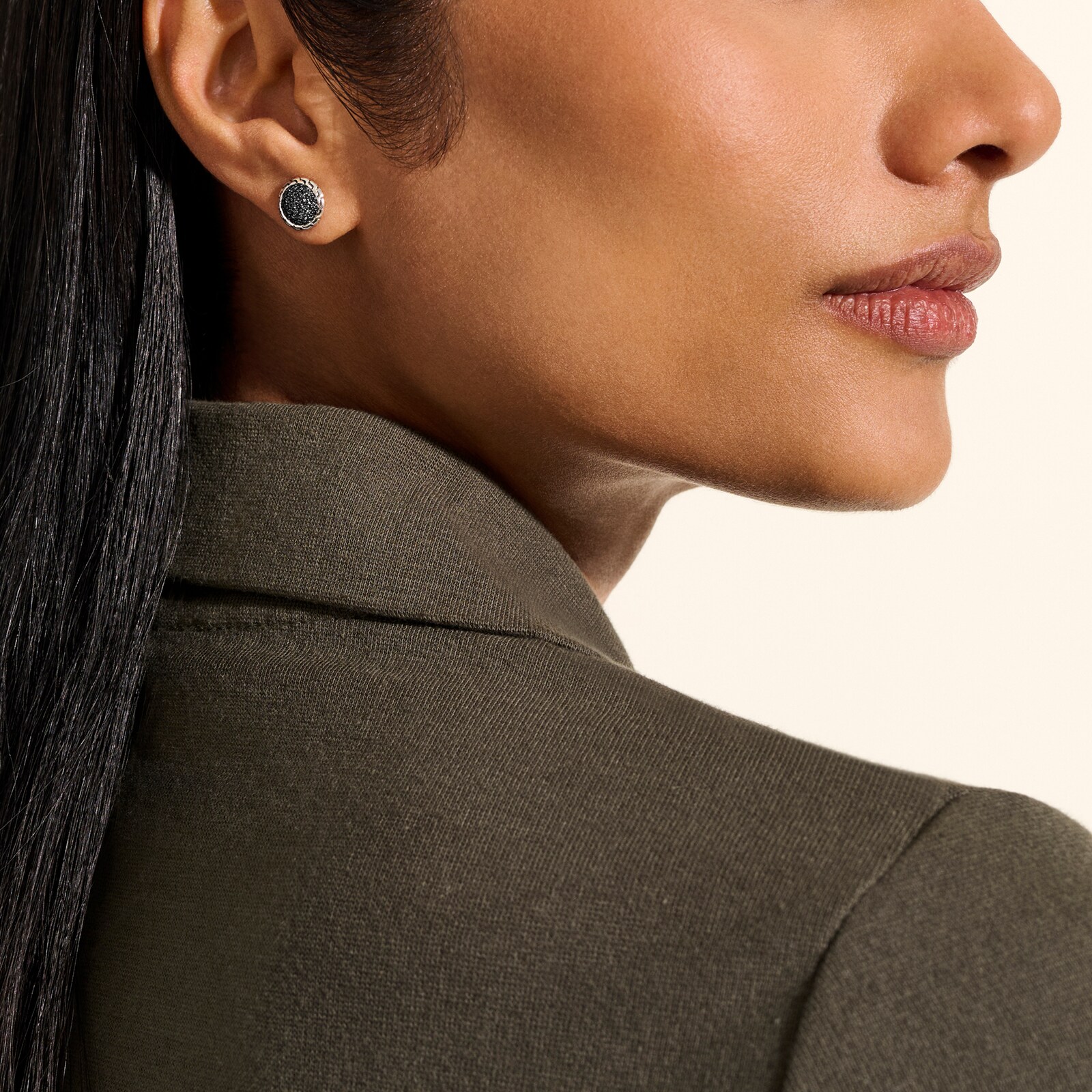 John Hardy Sterling Silver JH Essential Pave Black Sapphire Stud Earrings