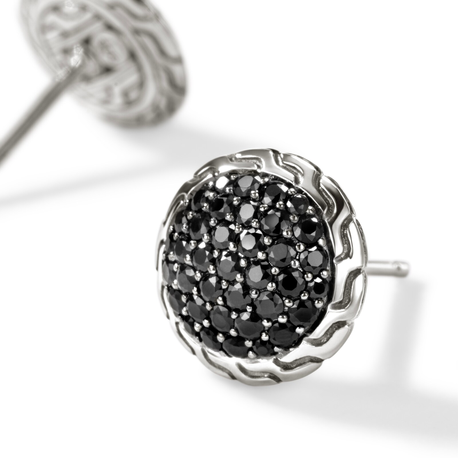 John Hardy Sterling Silver JH Essential Pave Black Sapphire Stud Earrings