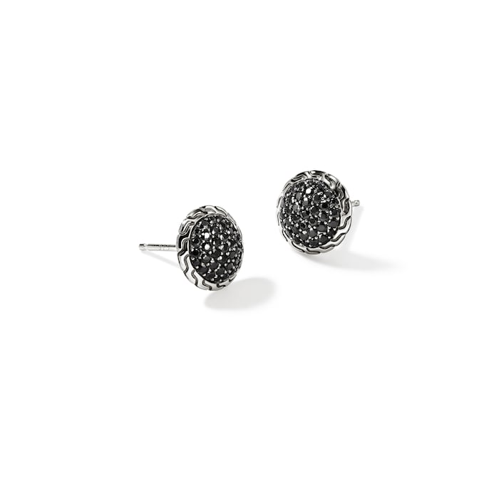 John Hardy Sterling Silver JH Essential Pave Black Sapphire Stud Earrings
