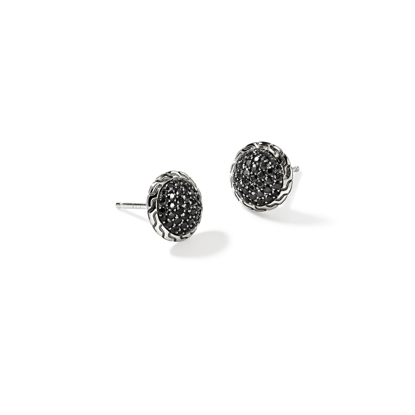 John Hardy Sterling Silver JH Essential Pave Black Sapphire Stud Earrings