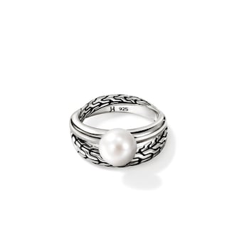 John Hardy Sterling Silver JH Essential Pearl Ring - Size 7