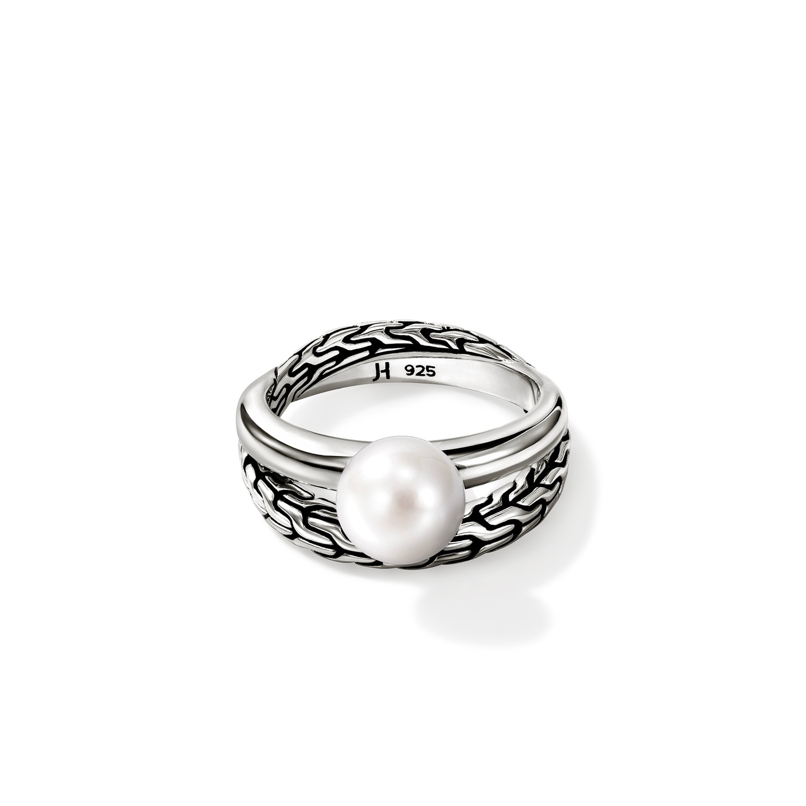 John Hardy Sterling Silver JH Essential Pearl Ring - Size 7