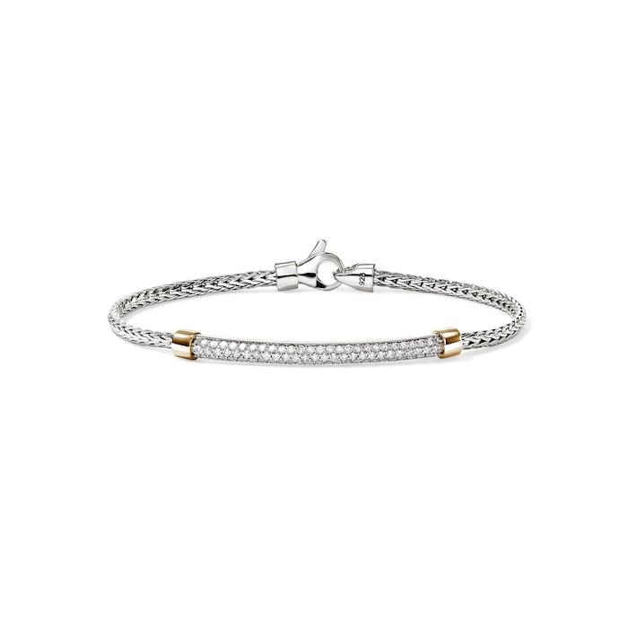 John Hardy Sterling Silver & 14K Yellow Gold JH Essential Pave Diamond Bracelet - Size Medium