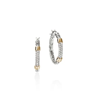 John Hardy Sterling Silver & 14K Yellow Gold JH Essential Pave Diamond Hoop Earrings