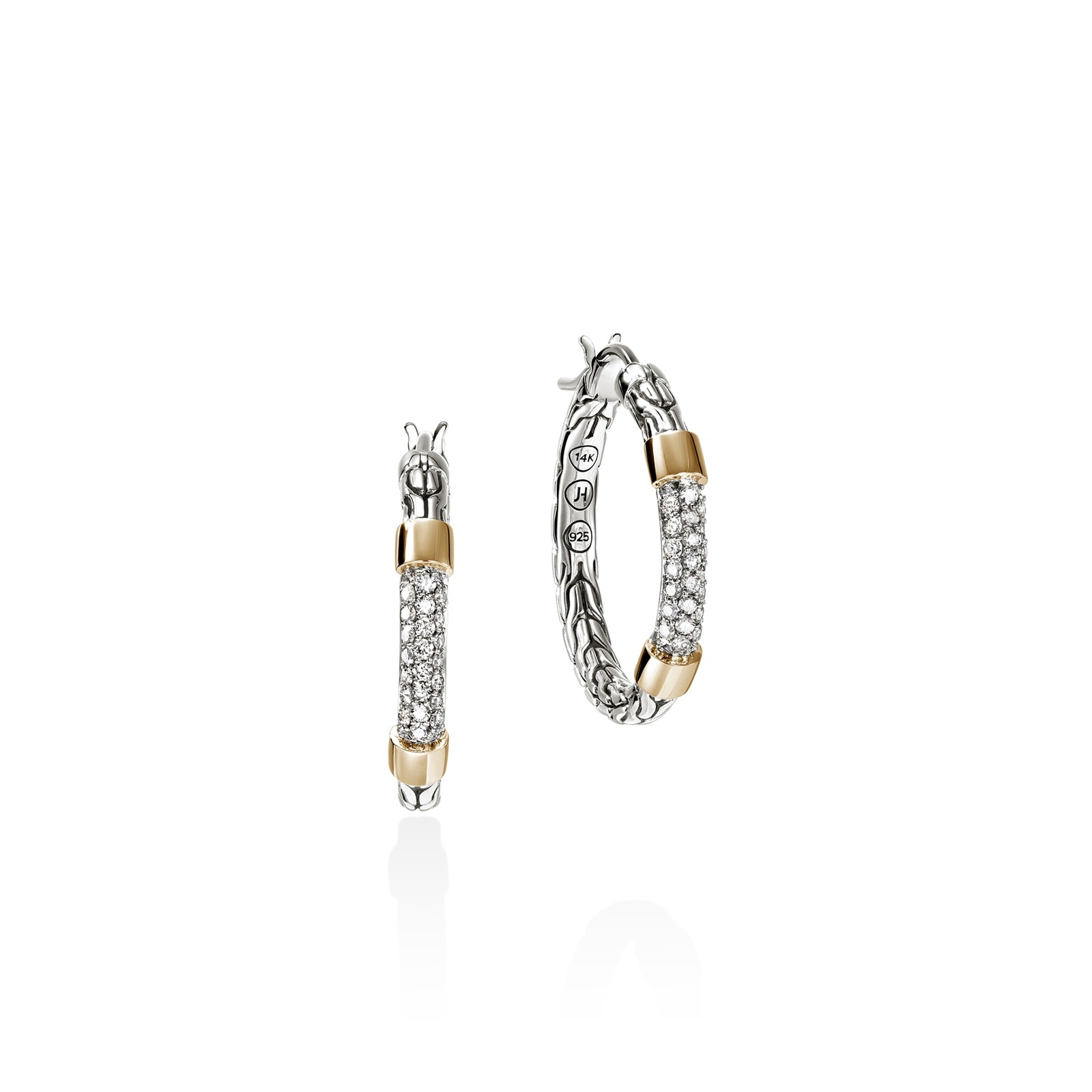 John Hardy Sterling Silver & 14K Yellow Gold JH Essential Pave Diamond Hoop Earrings