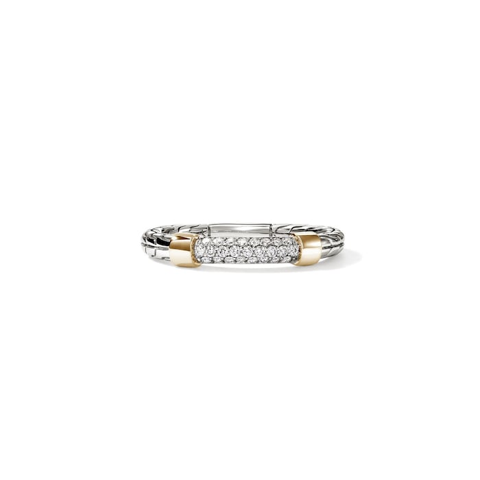 John Hardy Sterling Silver & 14K Yellow Gold JH Essential Pave Diamond Ring - Size 7