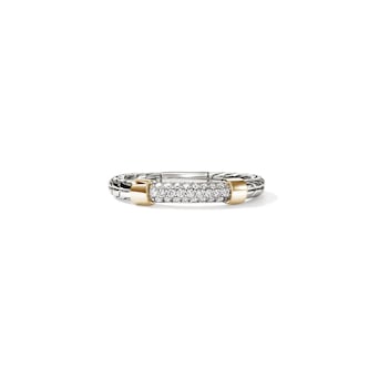 John Hardy Sterling Silver & 14K Yellow Gold JH Essential Pave Diamond Ring - Size 7