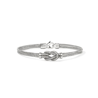 John Hardy Sterling Silver Love Knot Diamond Bracelet - Size Medium