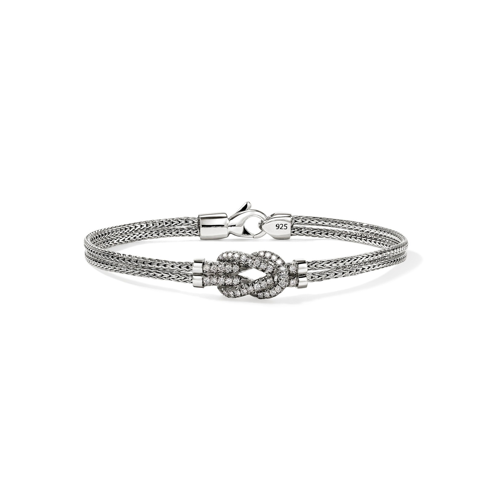 John Hardy Sterling Silver Love Knot Diamond Bracelet - Size Medium