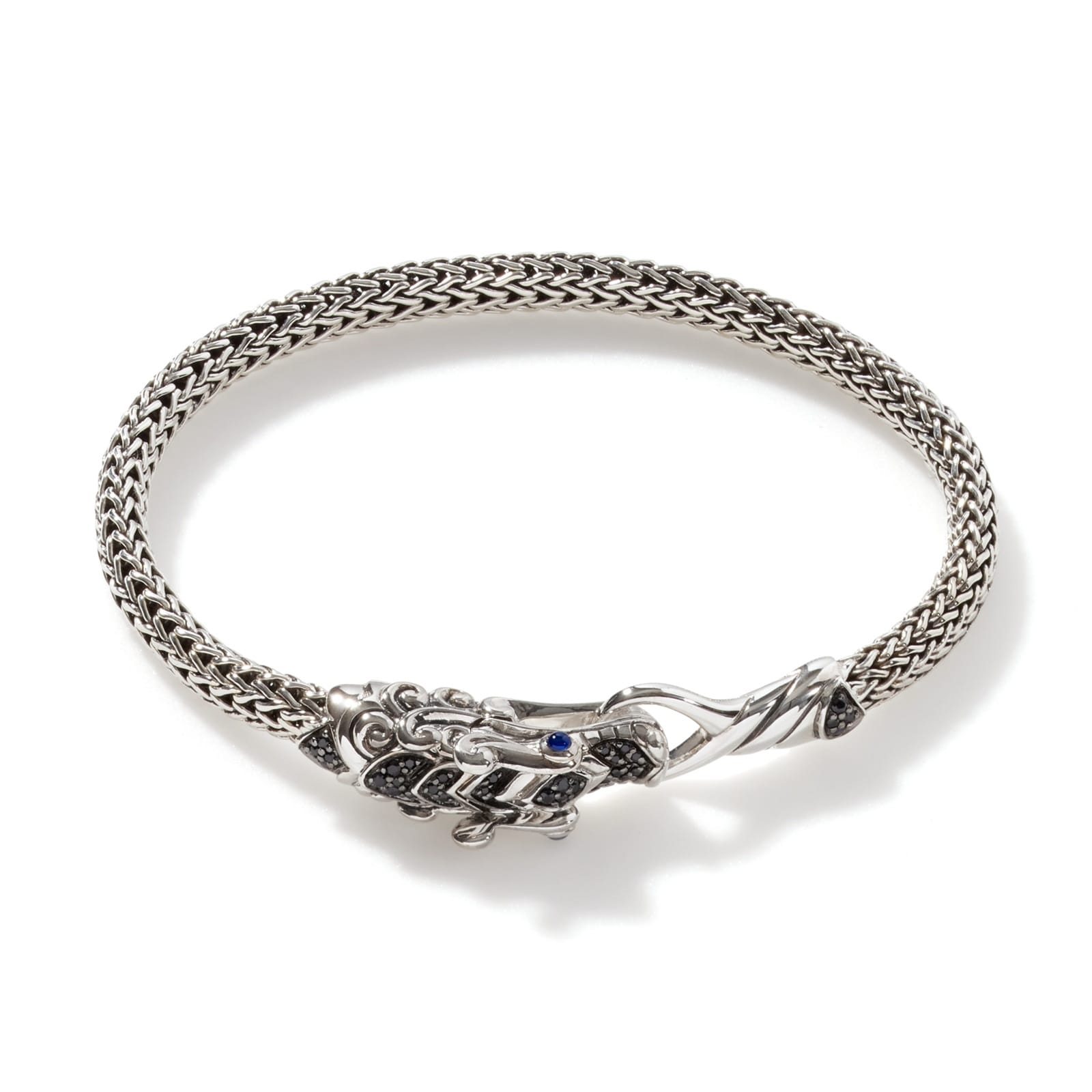 John Hardy Sterling Silver Naga Black Spinel, Black Sapphire & Blue Sapphire Bracelet - Size Medium