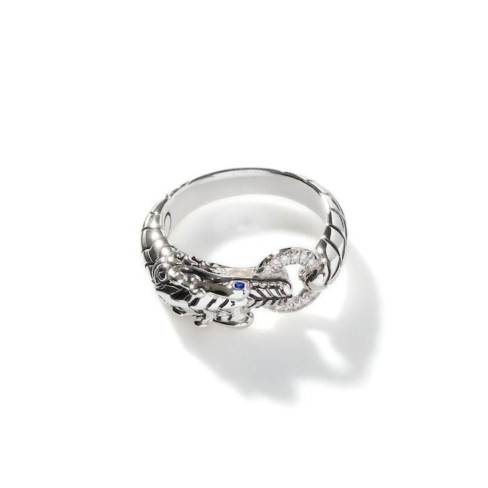John Hardy Sterling Silver Naga Diamond & Blue Sapphire Ring - Size 7
