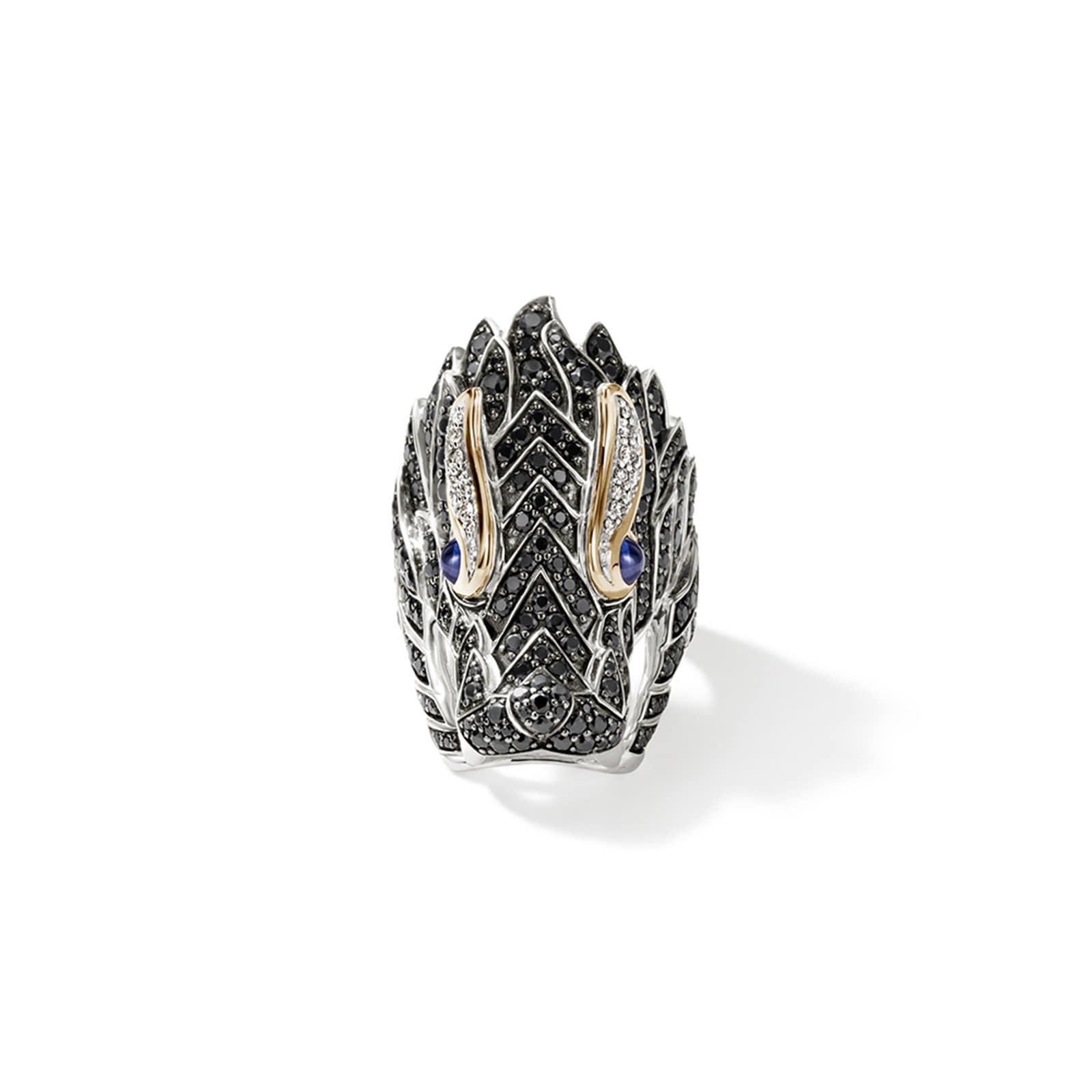John Hardy Sterling Silver Naga Diamond, Black Sapphire & Blue Sapphire Ring - Size 7