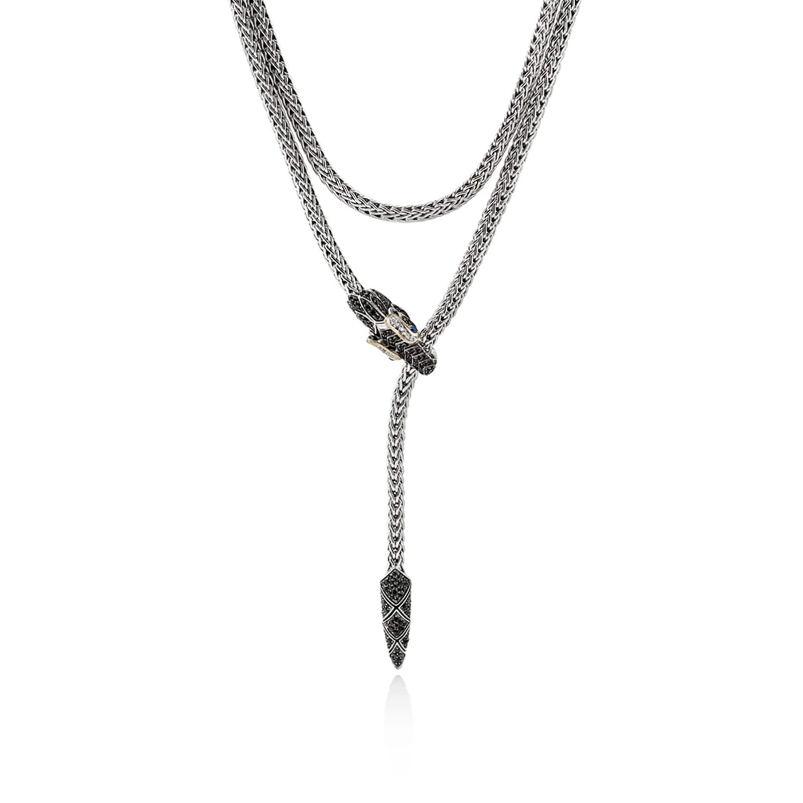 John Hardy Sterling Silver & 18K Yellow Gold Naga Diamond, Black Sapphire & Blue Sapphire Lariat Necklace