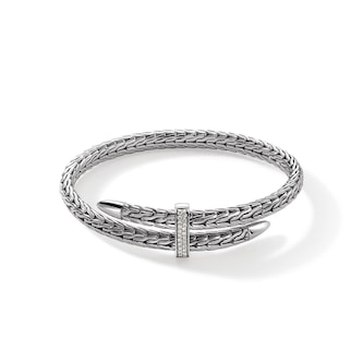 John Hardy Sterling Silver Spear Diamond Flex Cuff Bracelet - Size Medium