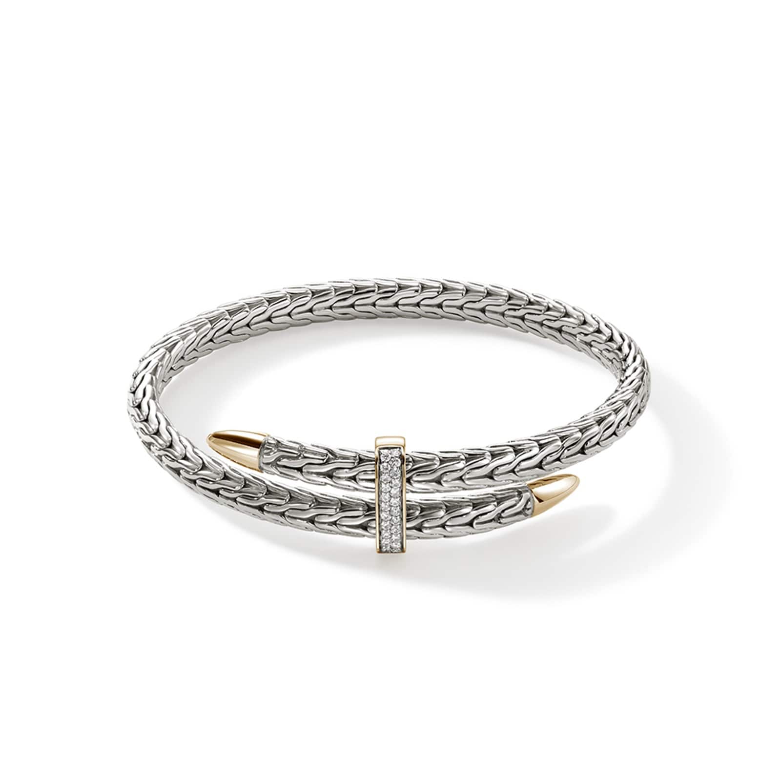 John Hardy Sterling Silver & 14K Yellow Gold Spear Diamond Flex Cuff Bracelet - Size Medium John Hardy Sterling Silver & 14K Yellow Gold Spear Diamond Flex Cuff Bracelet - Size Medium