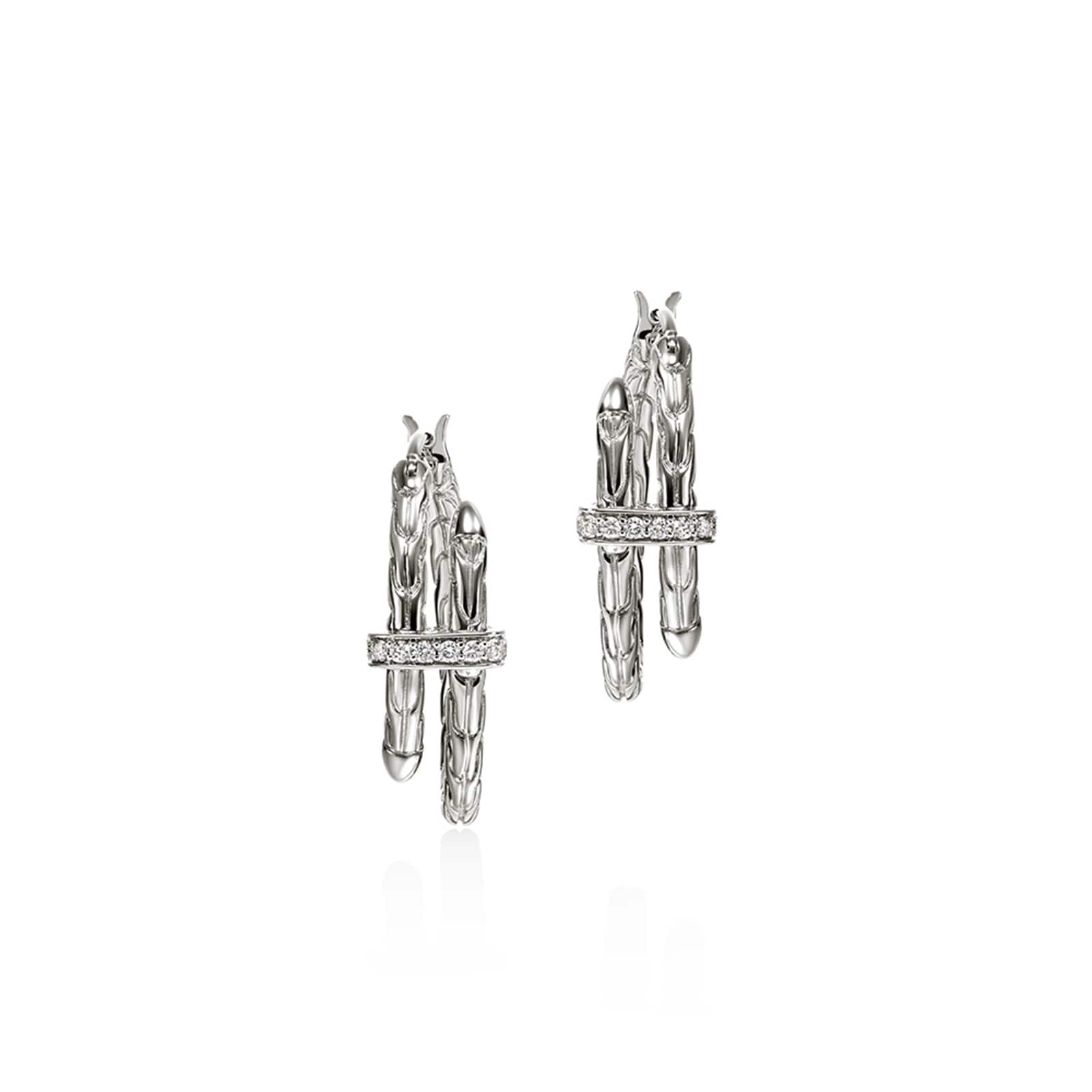 John Hardy Sterling Silver Spear Diamond Hoop Earrings